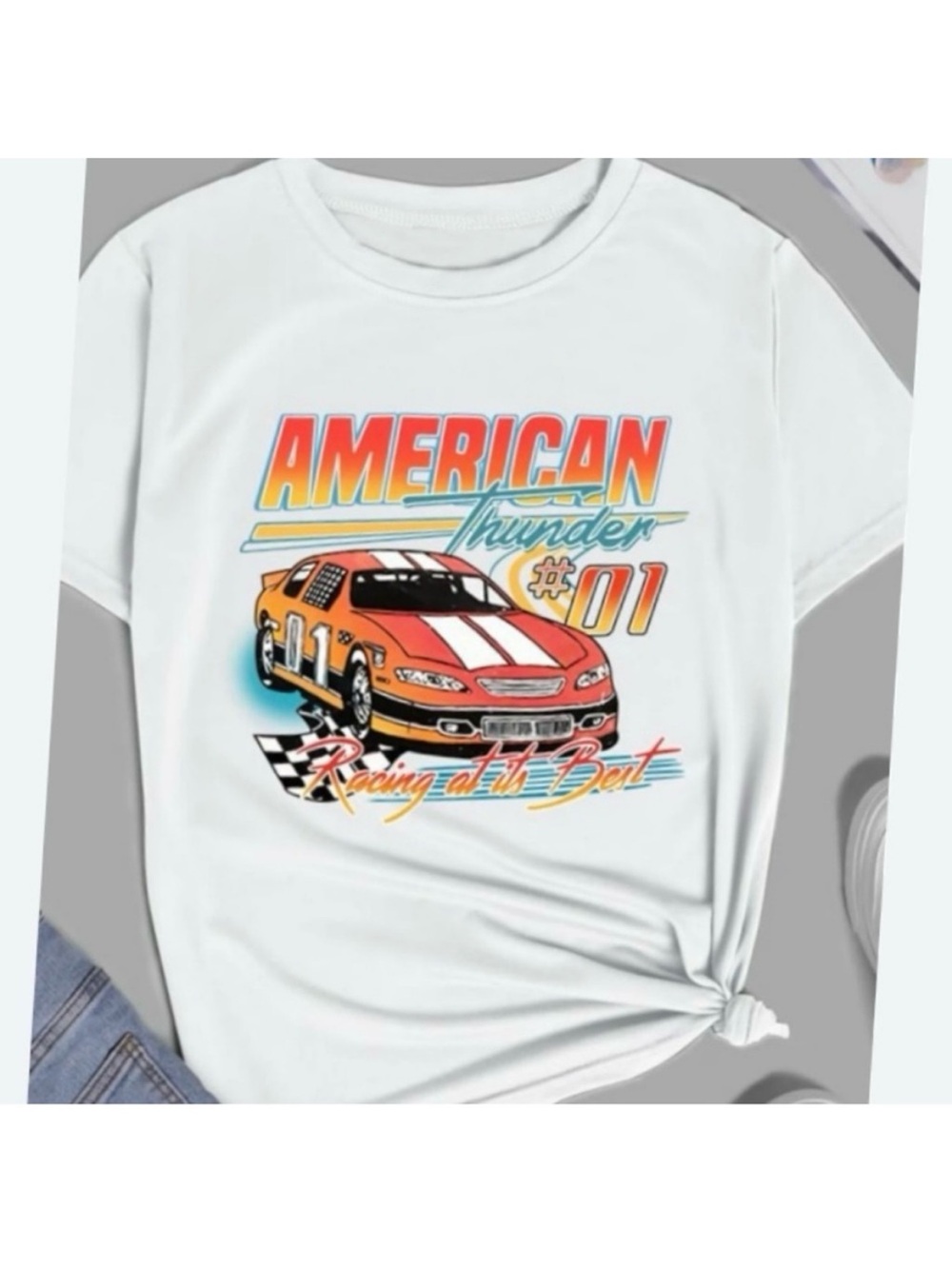 PacSun -American Thunder Racing T-Shirt - Off-White size: Large
